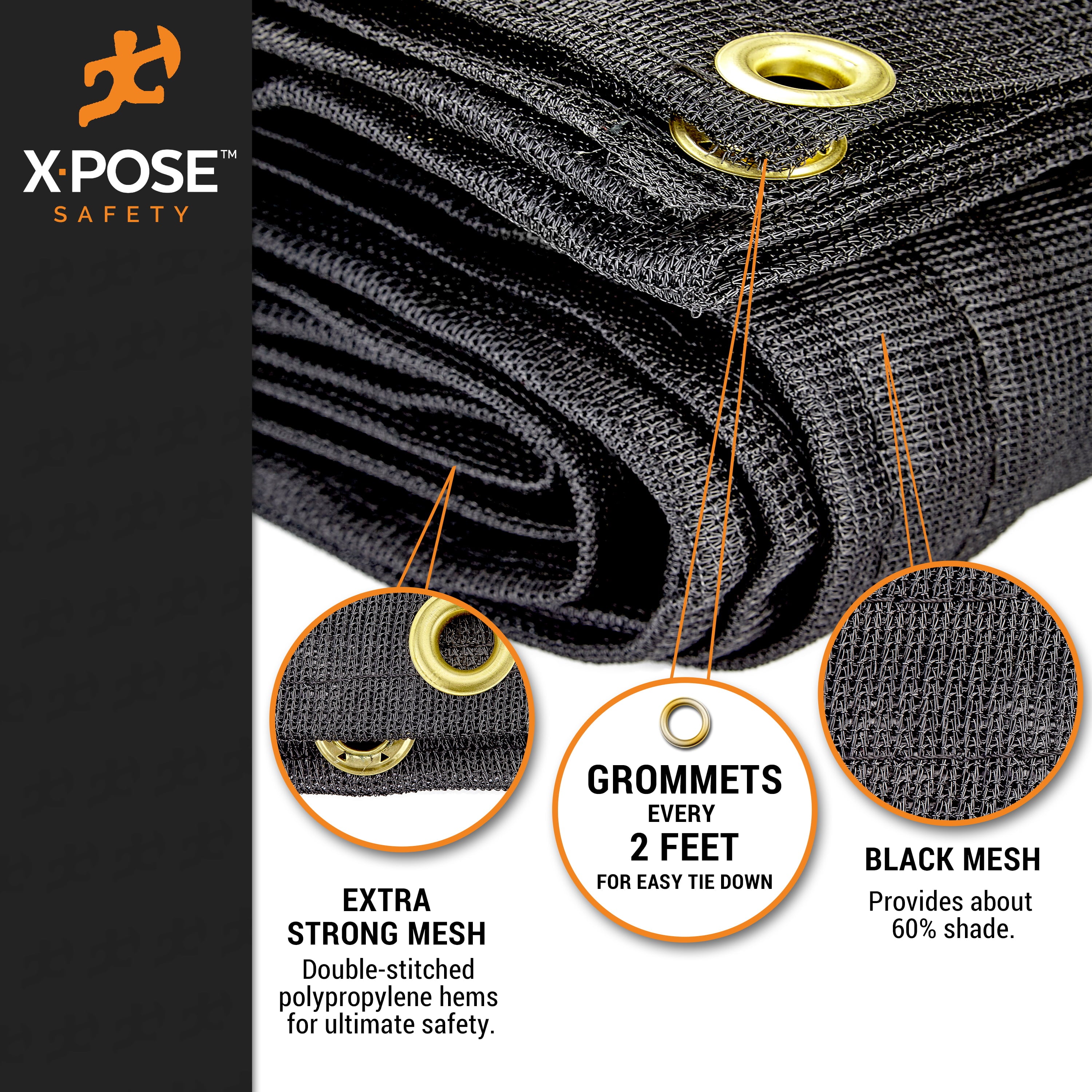 Xpose Safety Heavy Duty Mesh Tarp - 4' x 10' – Multipurpose Black Protective Cover with Air Flow - Use for Tie Downs， Shade， Fences， Canopies， Dump Trucks – Weather and Tear Resistant