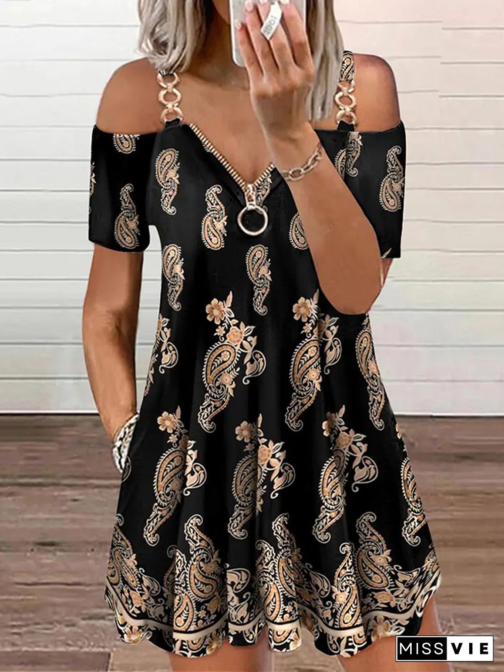 Ethnic Short sleeve V Neck Casual Dresses