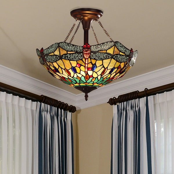 -Style Dragonfly Design 2-light Dark Bronze Semi-Flush Mount