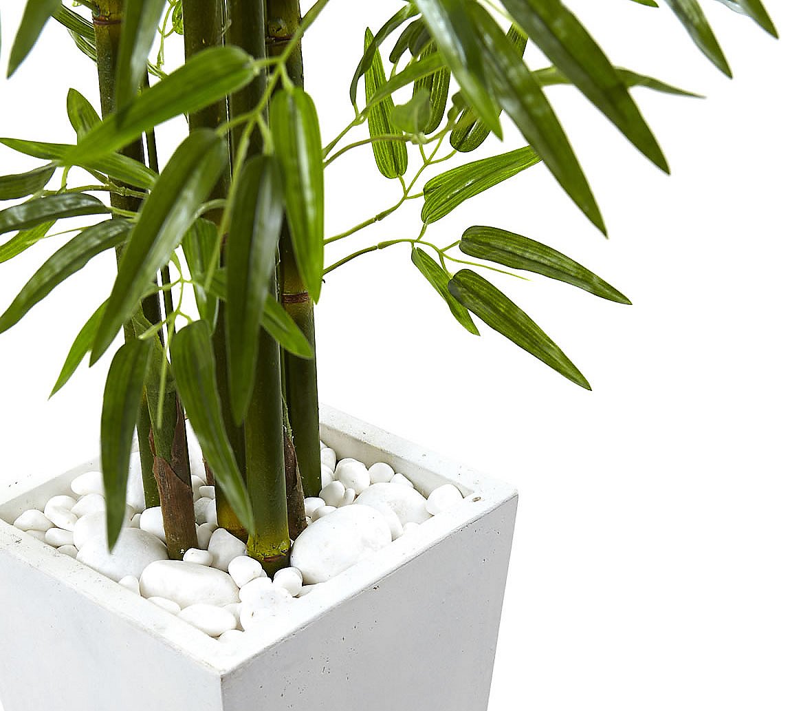 5' Bamboo Tree with White Planter by Nearly Natural