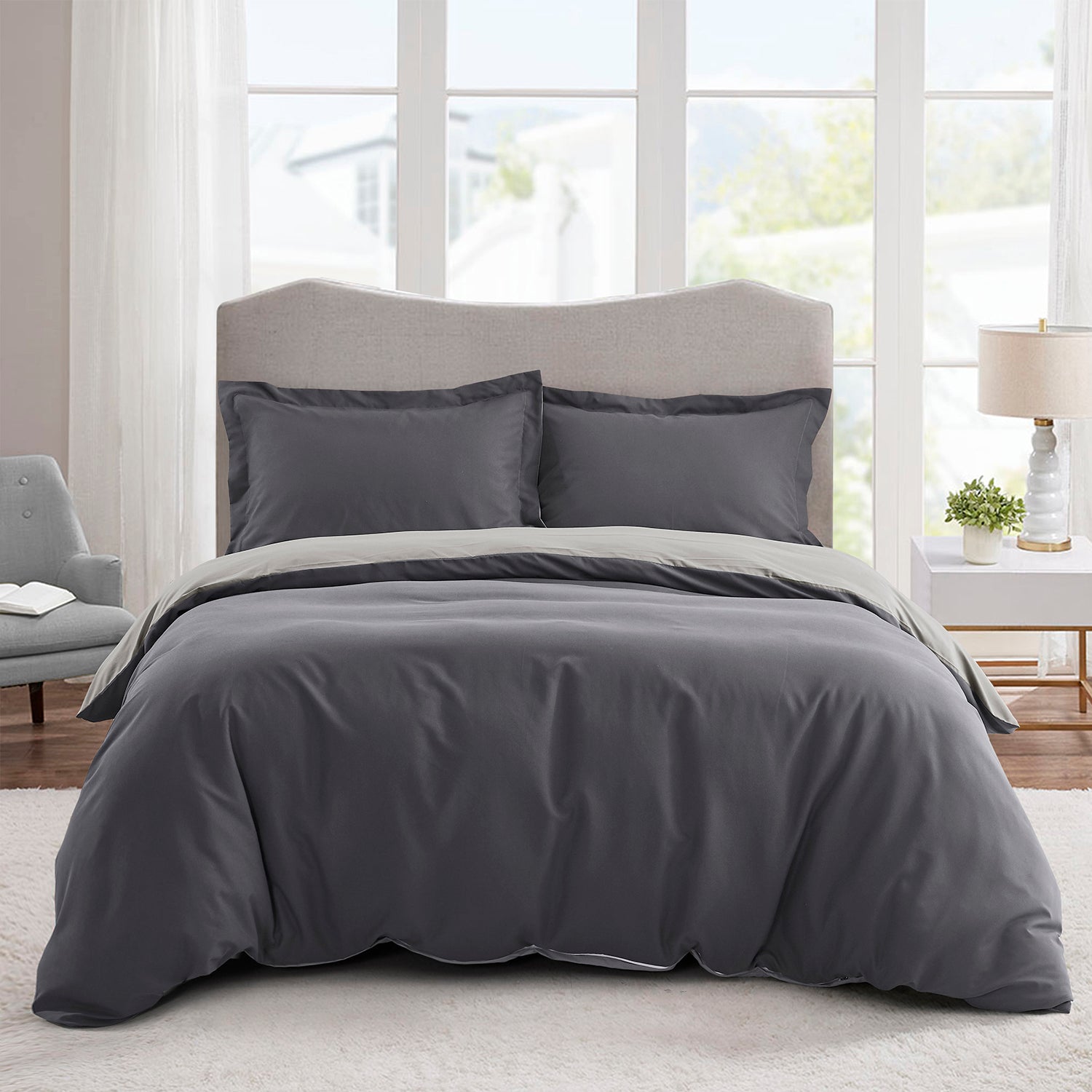 Super Soft Microfiber White / Gray Duvet Cover Zipper Closure  with 4 Corner Tabs Twin King Size