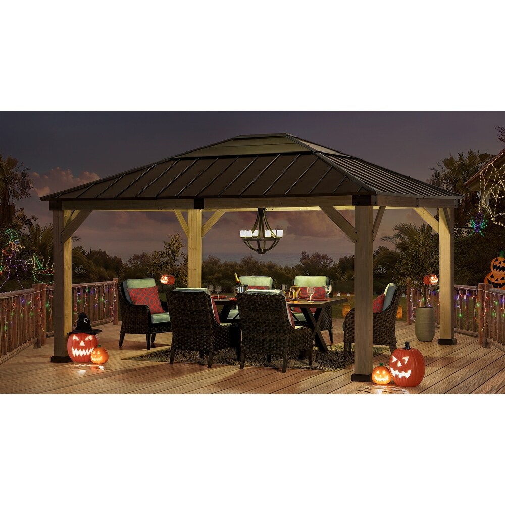 Sunjoy 13 ft. x 15 ft. Cedar Framed Gazebo with Black Steel and PC Hardtop