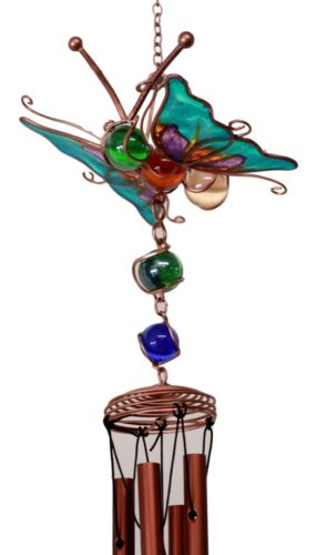 Stained Glass Flitting Butterfly Copper Metal Wind Chime 23