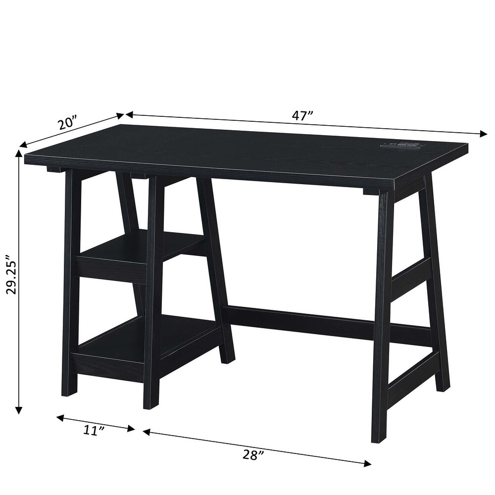 Convenience Concepts Designs2Go Trestle Desk with Charging Station and Shelves