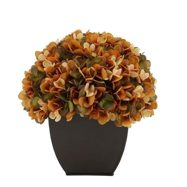 Faux Hydrangea in Matte Brown Tapered Zinc Cube