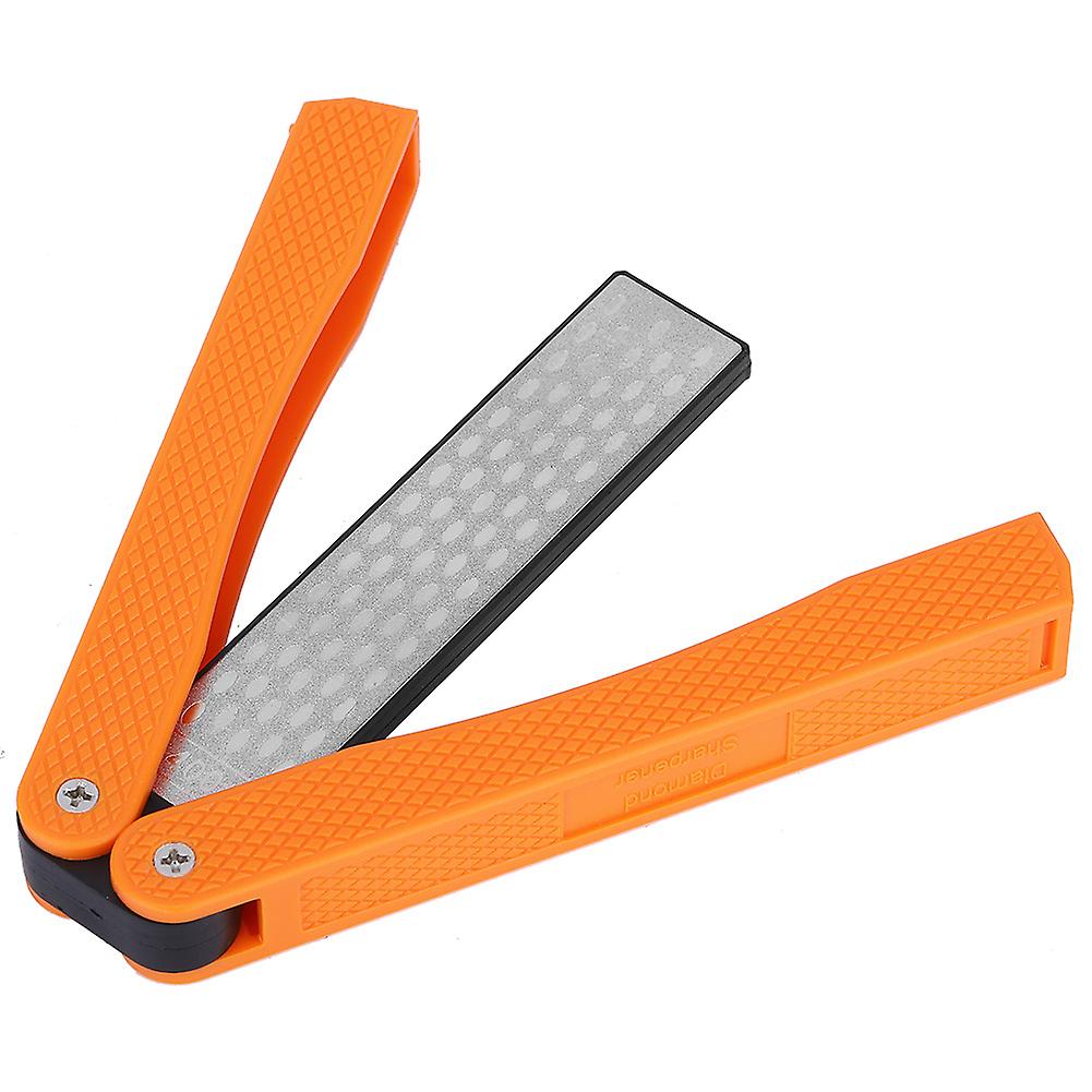 Double Sided Knife Sharpener Portable Folding Portable Antislip Diamond Sharpener(orange )