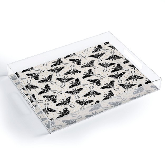 Avenie Luna Moth Cream And Black Acrylic Tray deny Designs