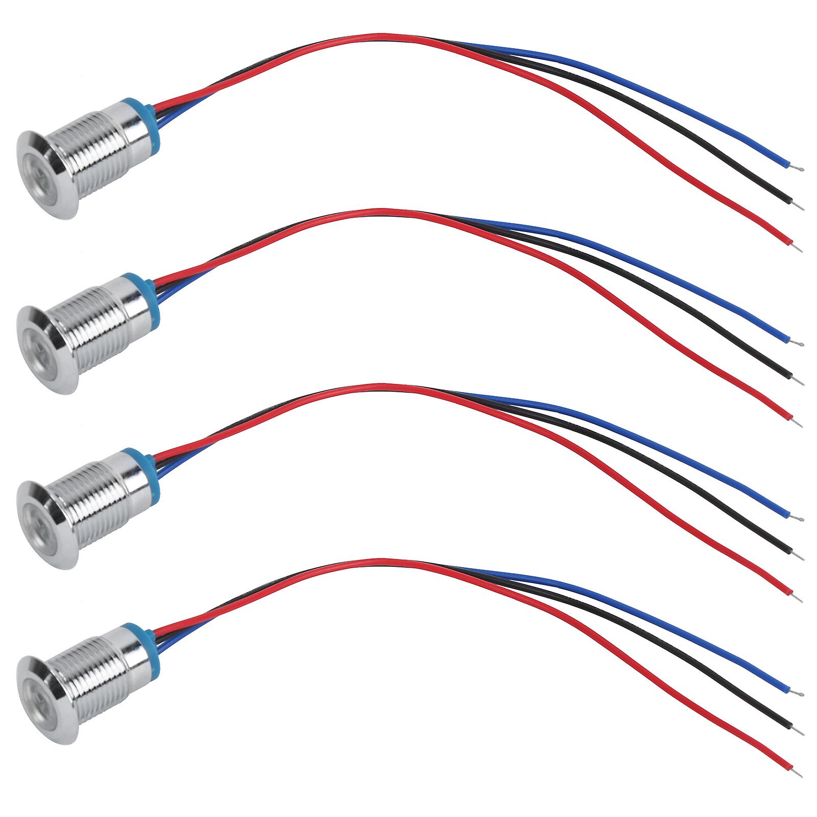 4 Sets PreWired Round LEDs Waterproof 2Color Light Common Anode Anode Electrode 1224V 12mm(Red and Blue )