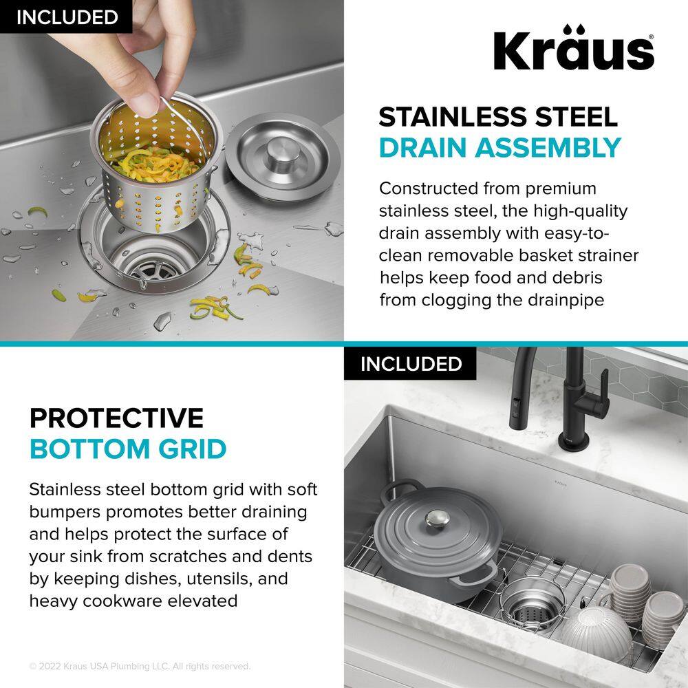 KRAUS Standart PRO 32 in. Undermount Single Bowl 16 Gauge Stainless Steel Kitchen Sink with Accessories KHU100-32