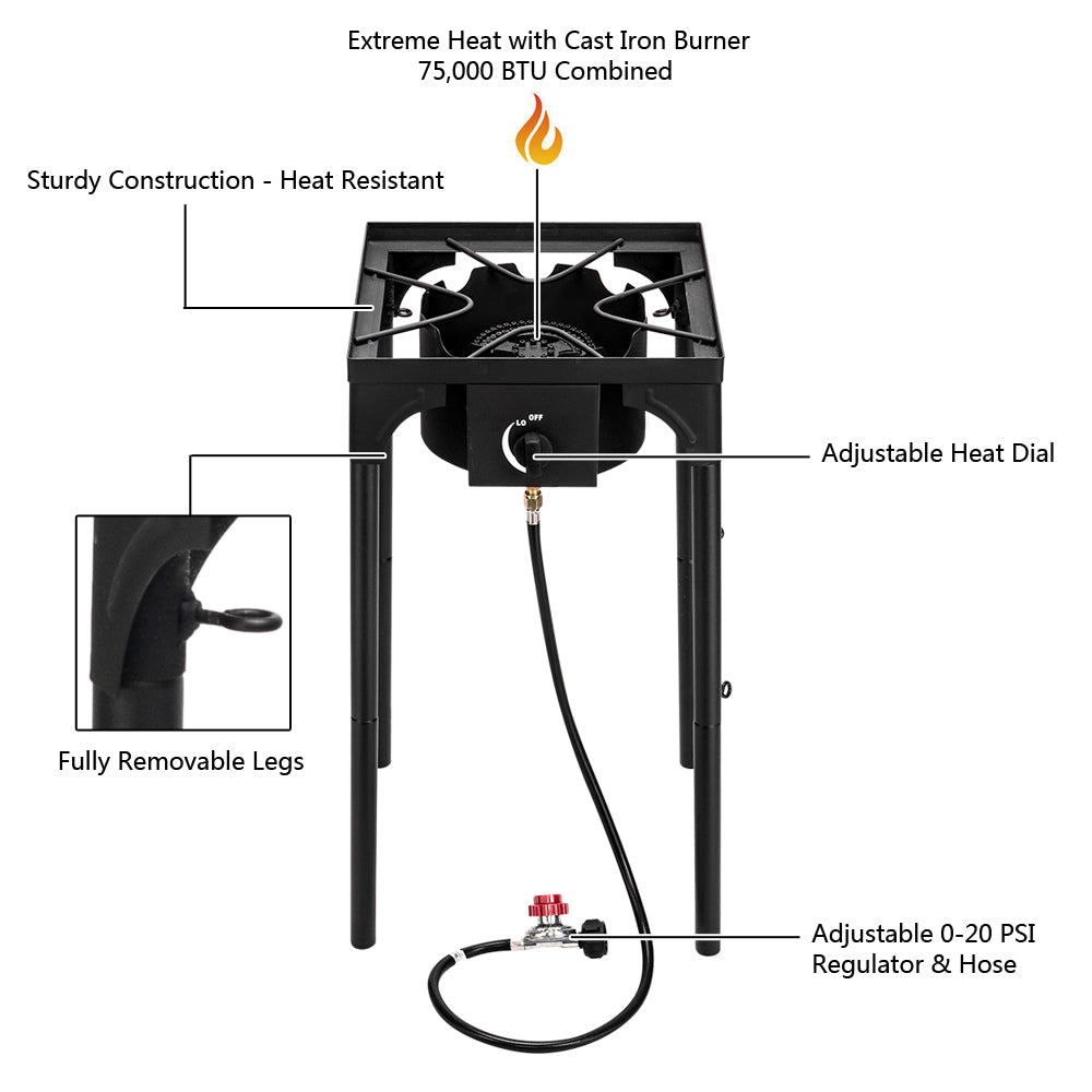 GoDecor Portable 75,000 BTU Outdoor Single Burner Propane Burner Cooking BBQ Grill