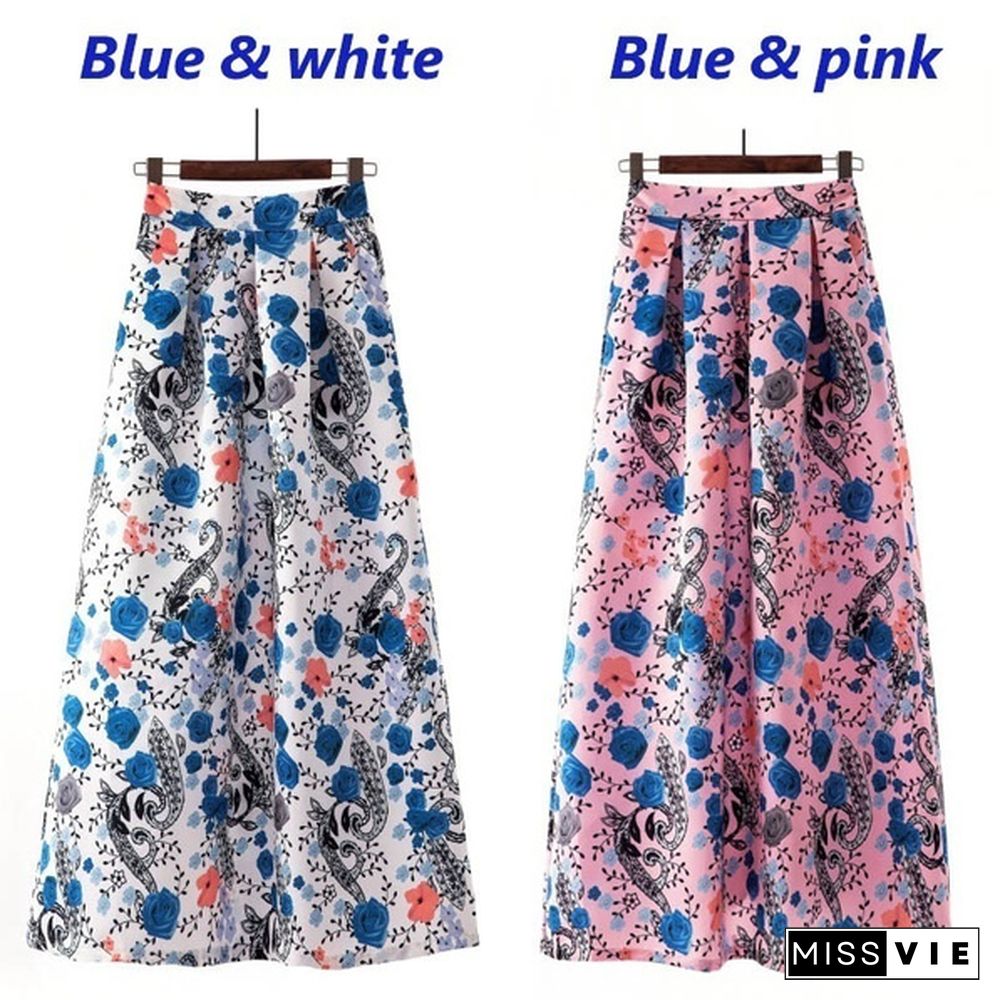 Spring Summer Long Casual High Waist Maxi Skirts Prom Gown Dot Floral Print Loose Elegant A-line Party Dress Streetwear for Women