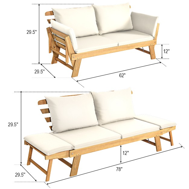 Tangkula Outdoor Folding Daybed Patio Acacia Wood Convertible Couch Sofa Bed Turquoisered Whitedark Grey