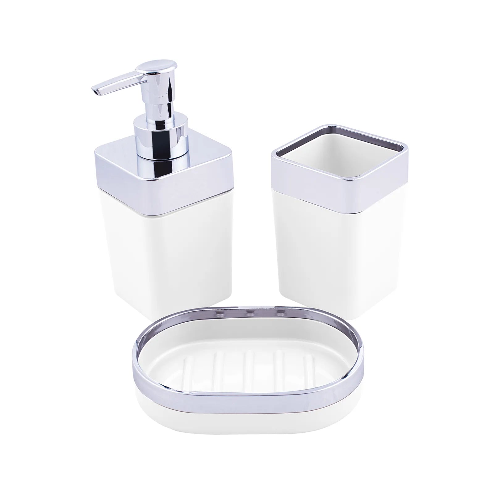 Karaca Home White/Silver 5 Piece Square Bathroom Set 300.21.02.0025