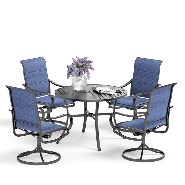 MAISON ARTS 5Piece Patio Dining Set of 4 Sling Swivel Chairs and 1 Round Ecoating Dining Table with Umbrella Hole