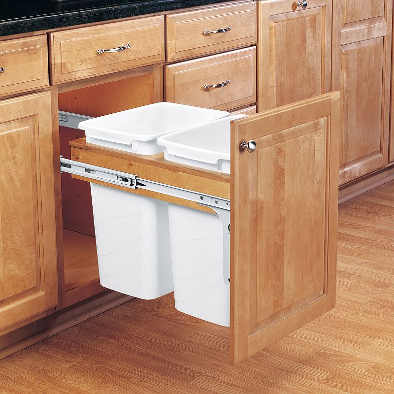 Rev-A-Shelf Double Pull Out Top Mount Trash Can 35 Quart， White， 4WCTM-18DM2