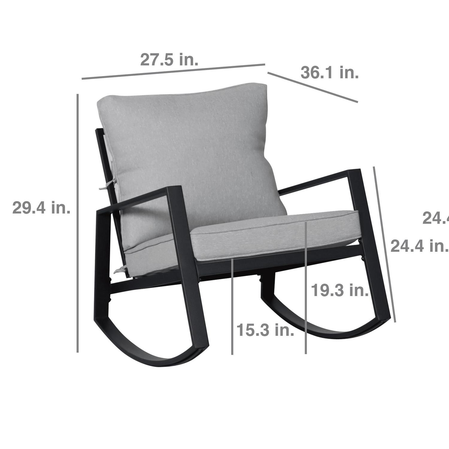 Mainstay Asher Springs 2-Piece Outdoor Rocker Set- Black Frame and Gray Cushions