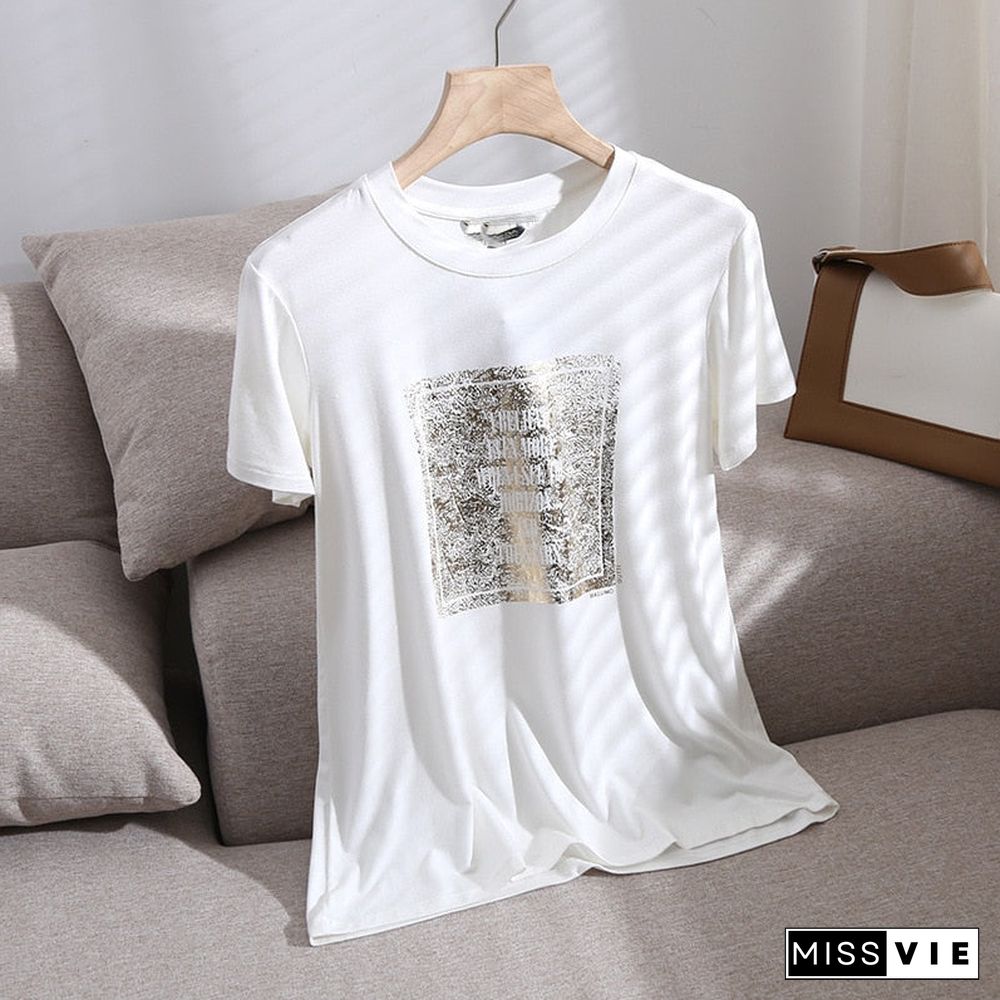 Summer Women Vintage Print Cotton T-Shirt Harajuku White Tee Shirt Casual Tops Female Camiseta Mujer