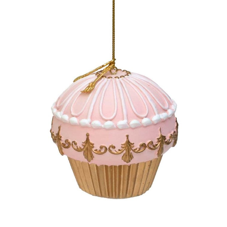 3.5 Pink & Gold Cupcake Ornaments Assorted Set Of 2