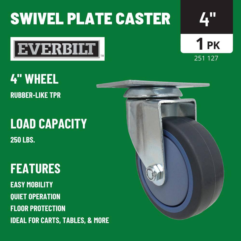 Everbilt 4 in. Gray Rubber Like TPR and Steel Swivel Plate Caster with 250 lb. Load Rating 4033445EB