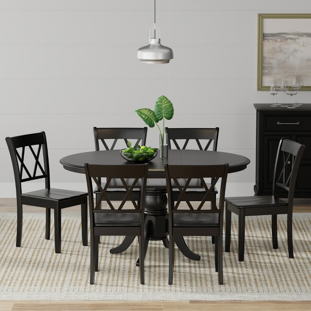 Glenwillow Home Oval Butterfly Leaf Dining Table Double X back Dining Chairs Dining Set