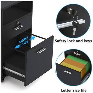 BYBLIGHT Atencio Black Mobile File Cabinet with Lock 2-Drawer Wood Filing Cabinet for Letter Size BB-C0343XF