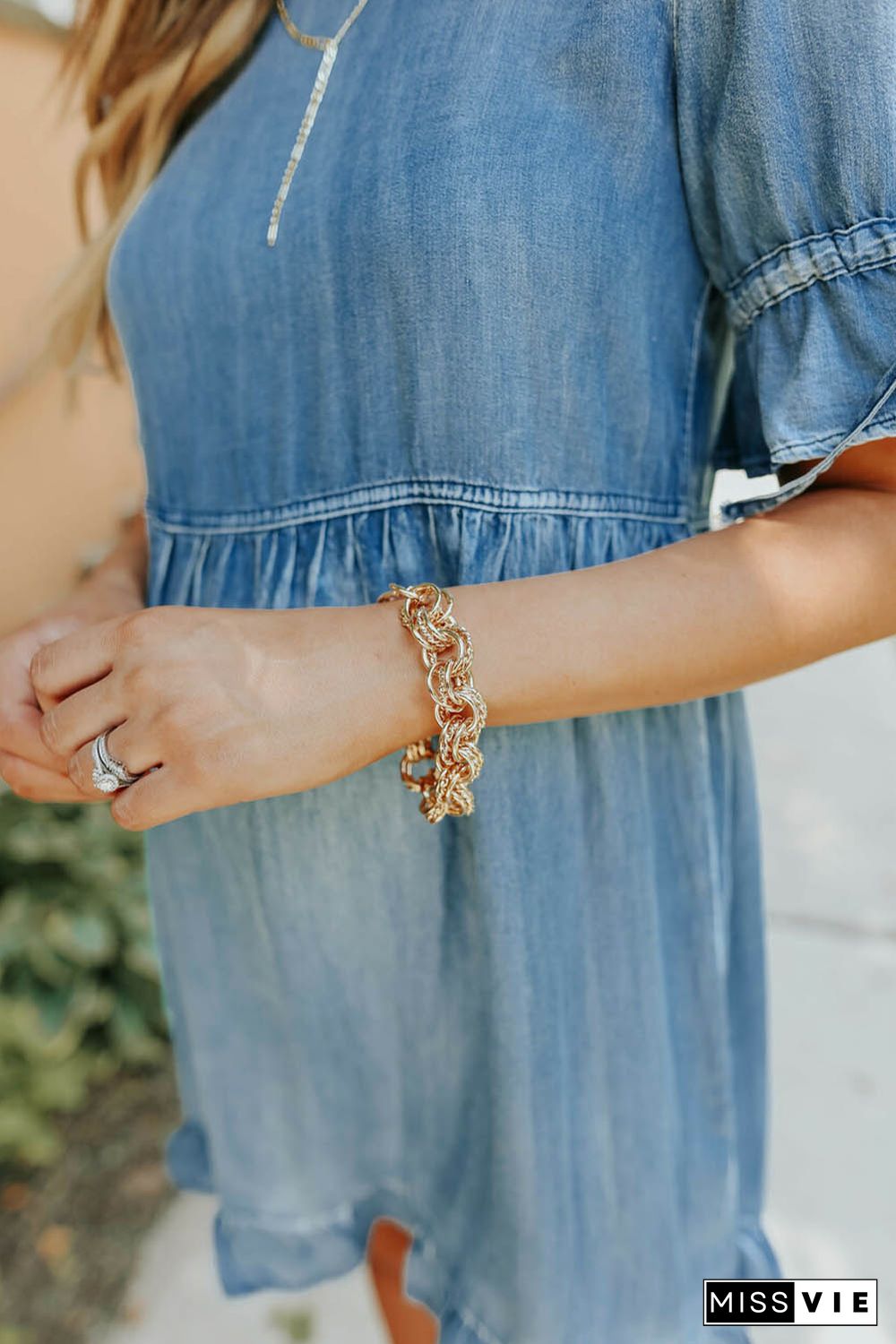 Blue High Waist Ruffled Denim Dress