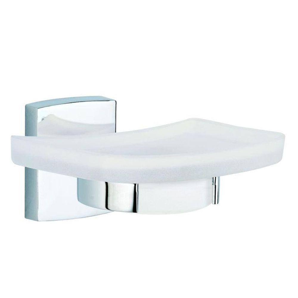 No Drilling Required Klaam Wall Mount Soap Dish Holder with Frosted Glass in Chrome KL123-CHR