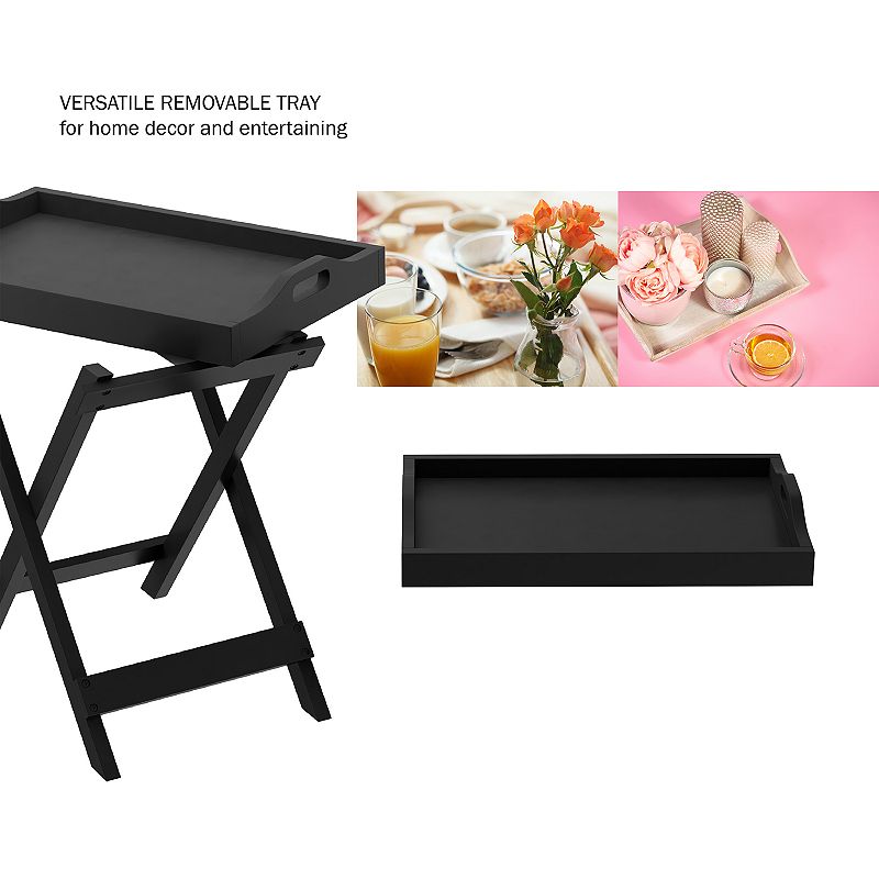 Lavish Home Folding End Table With Removable Tray