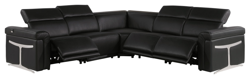 Giovanni 5 Piece 3 Power Reclining Italian Leather Sectional   Contemporary   Sectional Sofas   by Luxuriant Furniture  Houzz