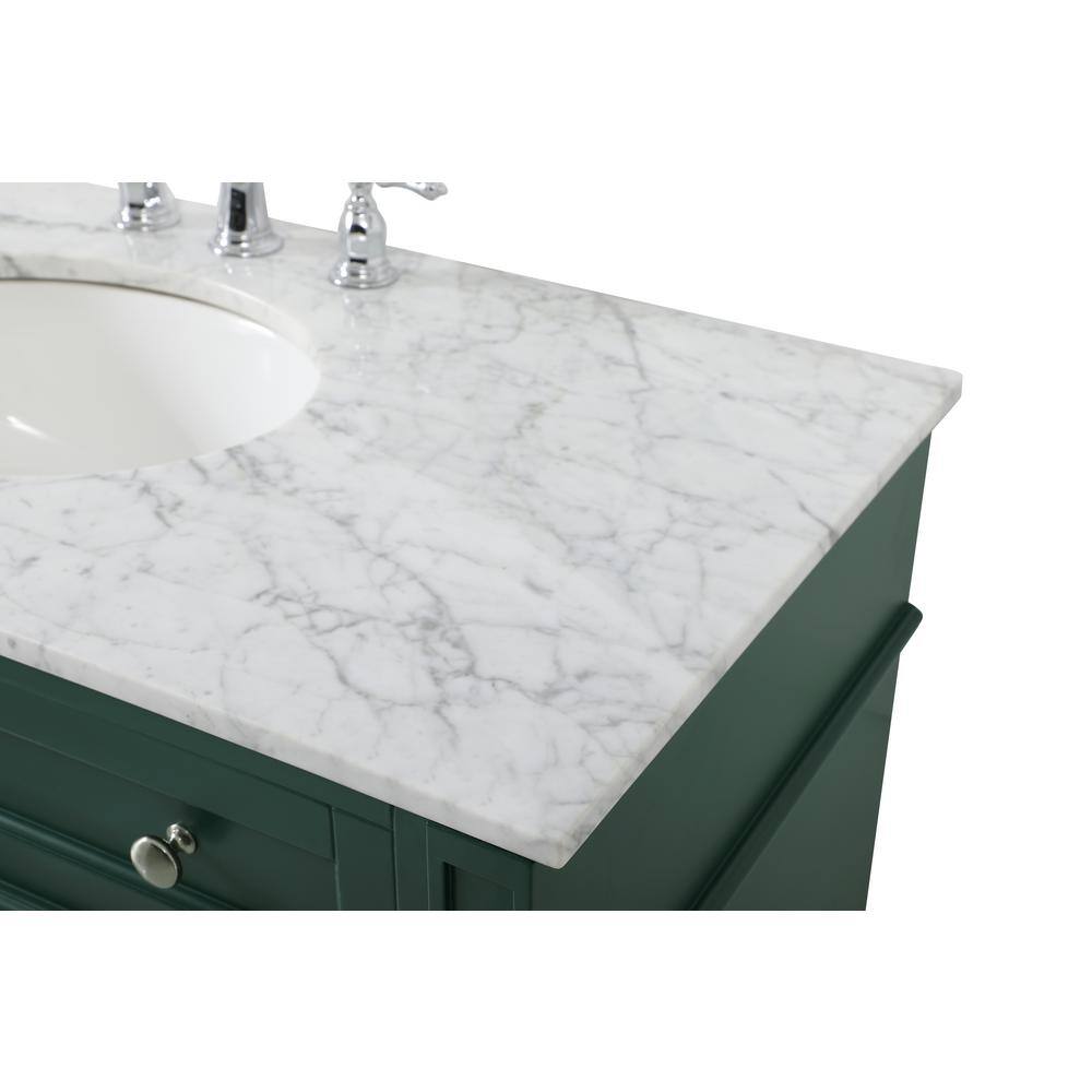 Simply Living 42 in. W x 21.5 in. D x 35 in. H Bath Vanity in Green with Carrara White Marble Top SL37626GN