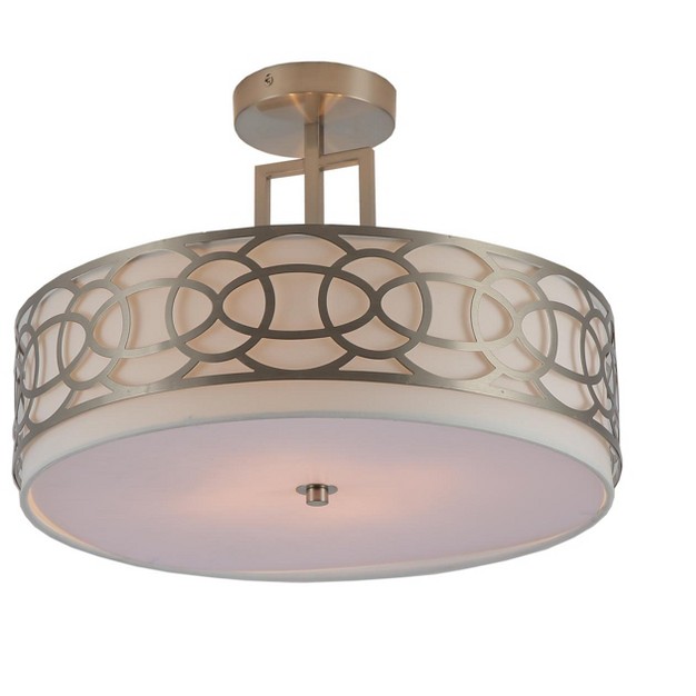 Defong 17 Inch 4 light Silver Semi Flush Mount Brushed Nickel Ceiling Light Fixture With White Fabric Shade