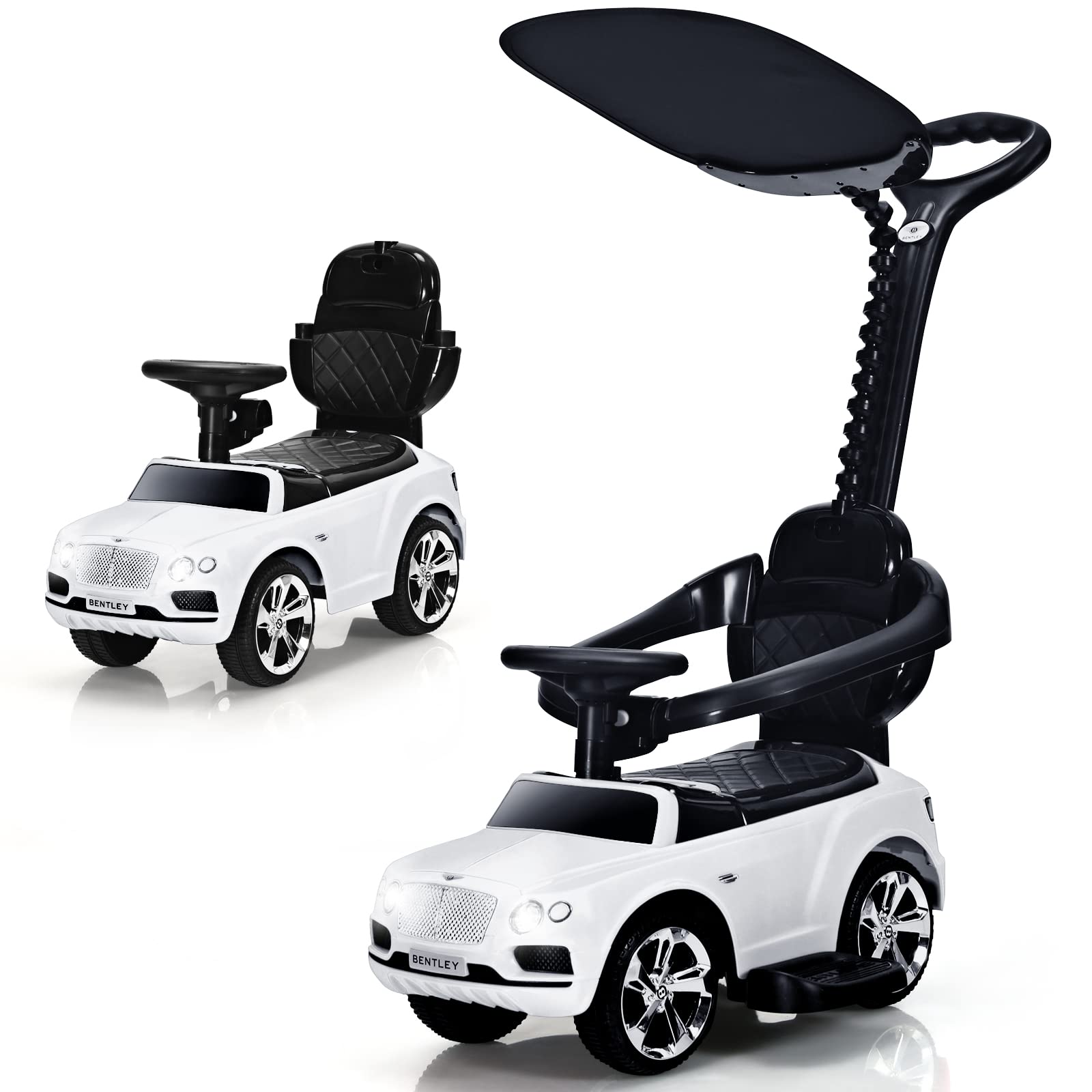 Costzon Push Cars for Toddlers, 3 in 1 Bentley Stroller Sliding Walking Car w/ Canopy