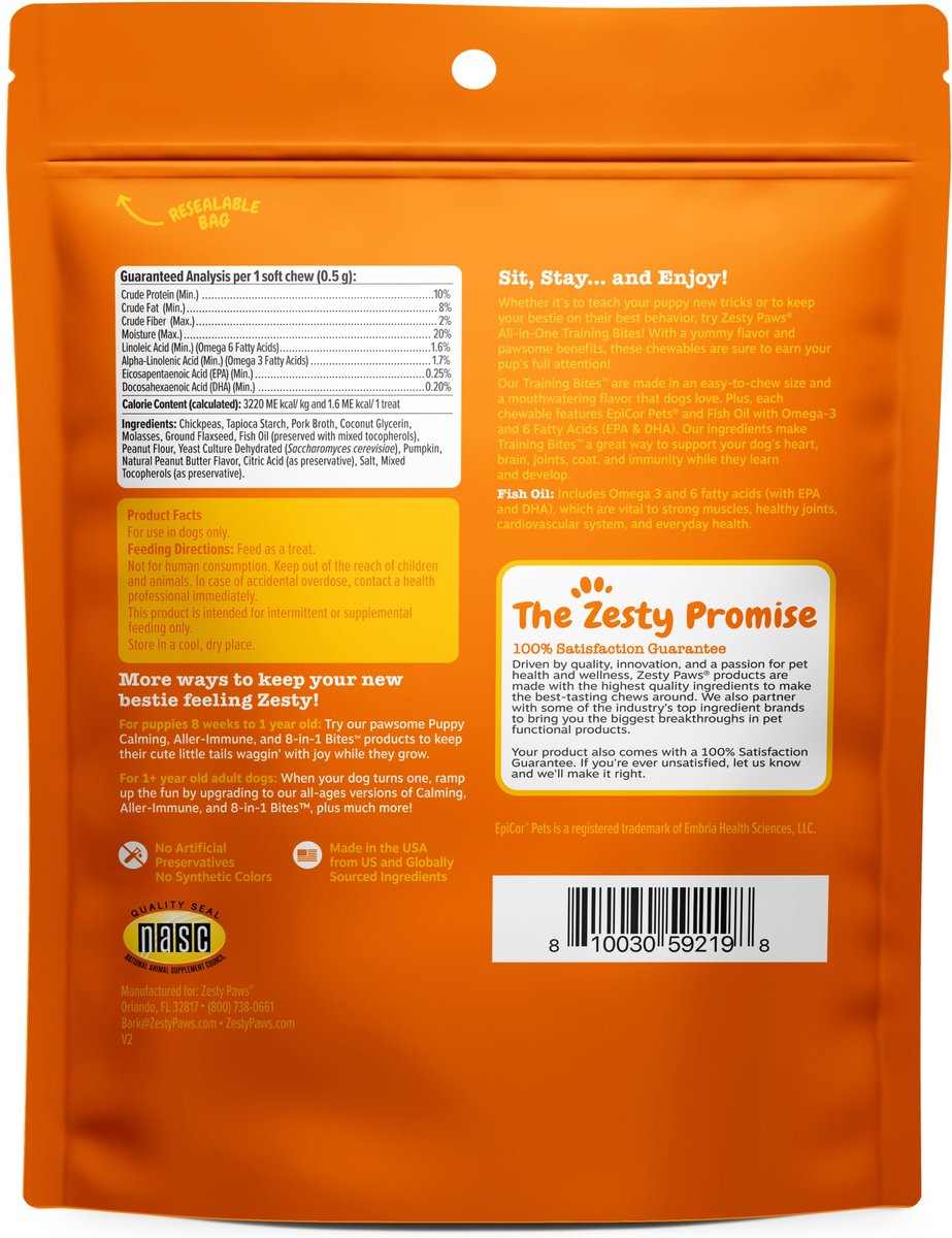 Zesty Paws All-in-One Peanut Butter Flavored Soft and Chewy Training Bites Dog Treats