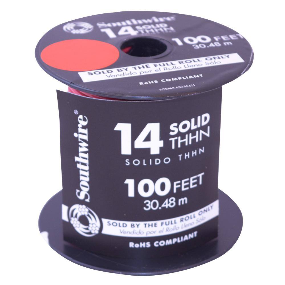 Southwire 100 ft. 14 Red Solid CU THHN Wire 11581684