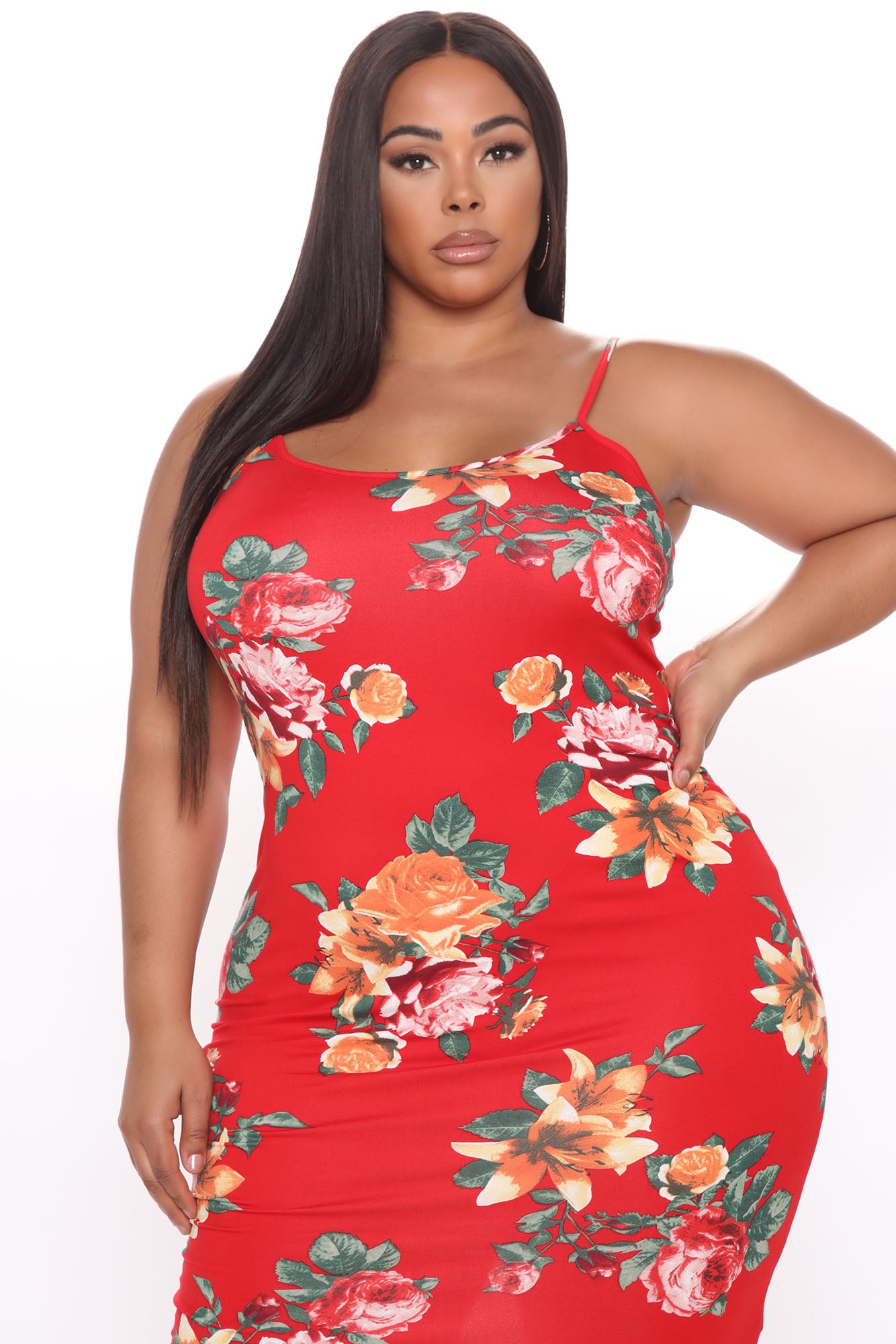 Body Moves Midi Dress - Red Floral