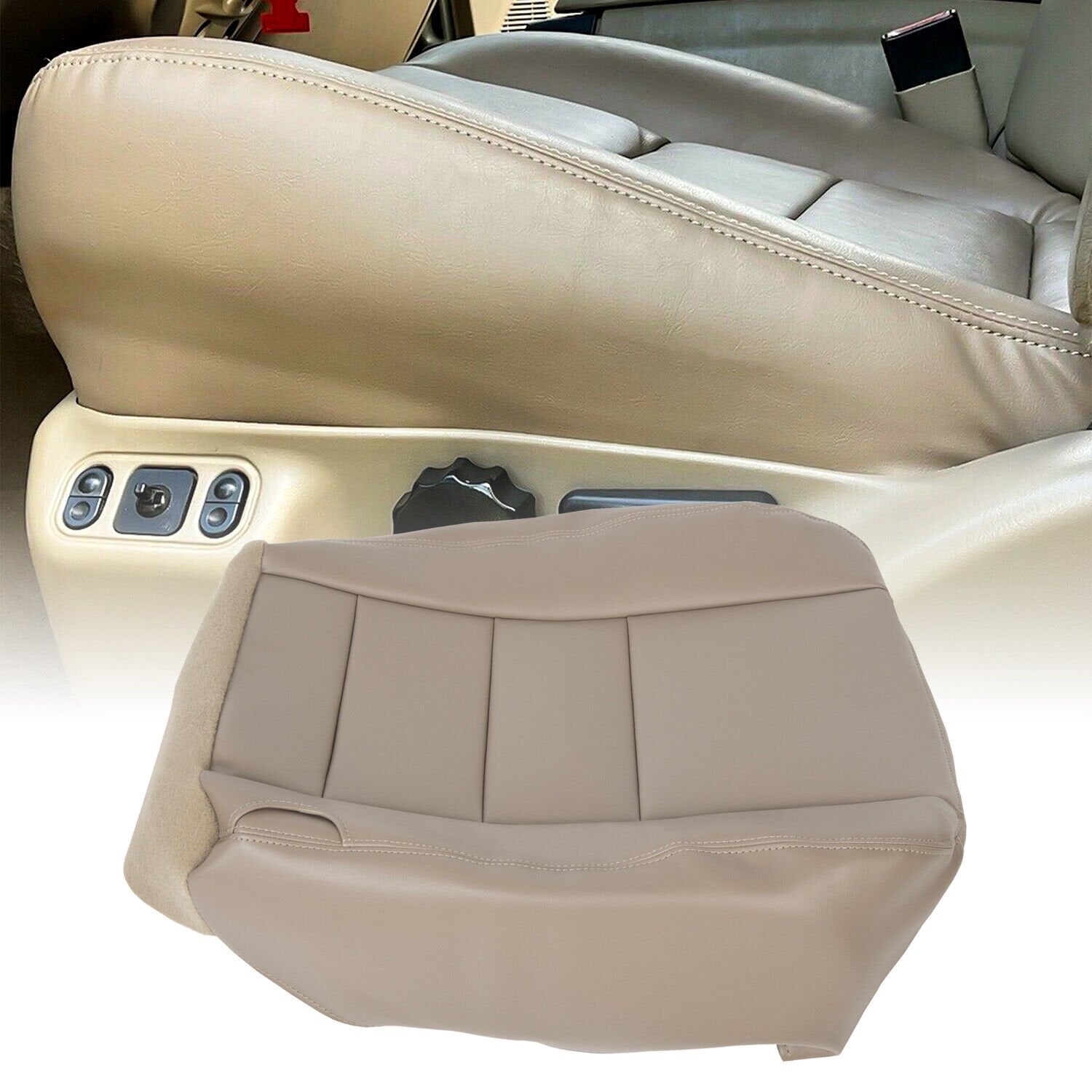 Kojem Driver Side Bottom Seat Cover Tan for 2002 2003 2004 Ford Excursion Limited 4 Door Synthetic Leather