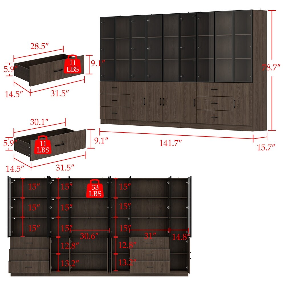 LED Lit Wood Grain Cabinet   Configurable Storage for Home or Office