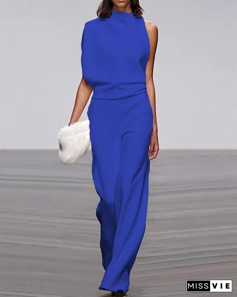 One Shoulder Pile Collar Jumpsuit