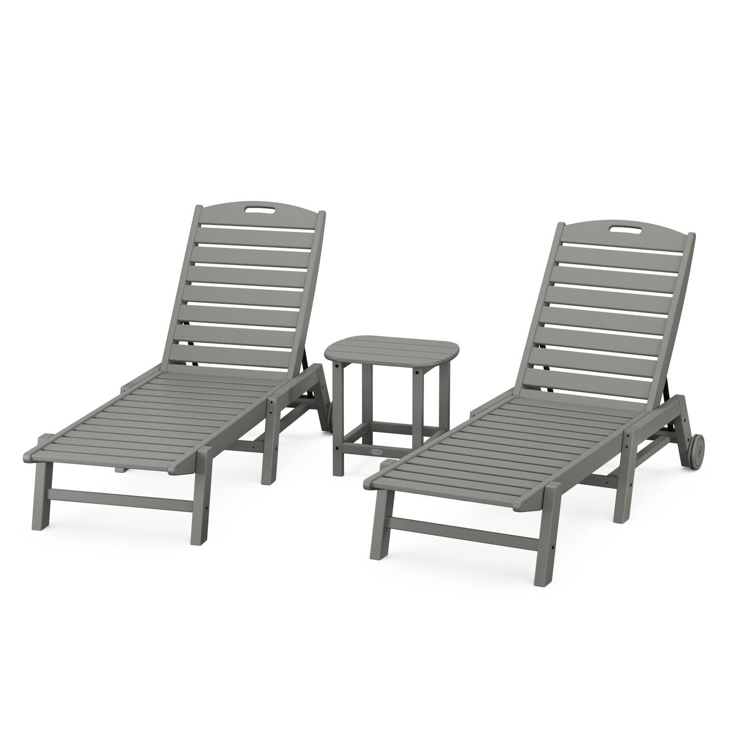 POLYWOOD Nautical 3-Piece Chaise Lounge W/Wheels Set W/South Beach 18 Inch Side Table