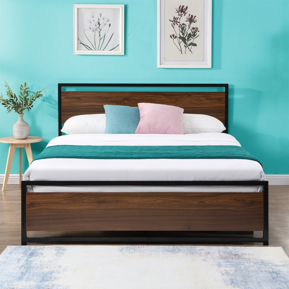 Platform Bed Frame with Rustic Headboard and Footboard