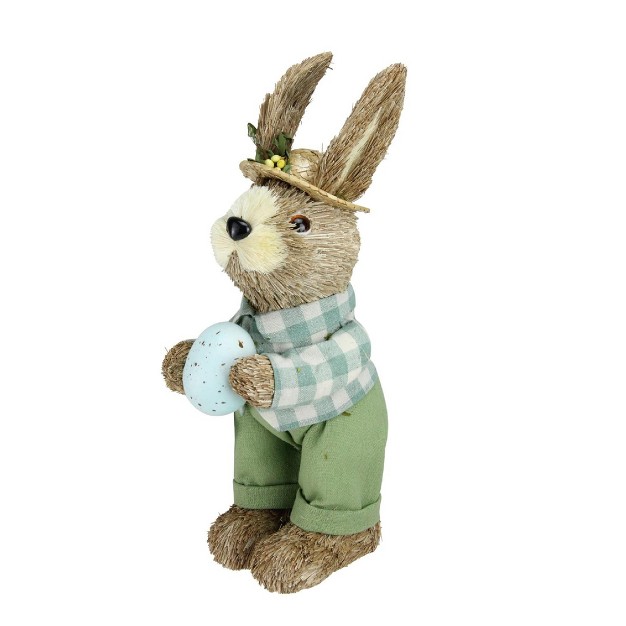 Sisal Standing Bunny Rabbit With Robin x27 s Egg Spring Easter Figure Brown green