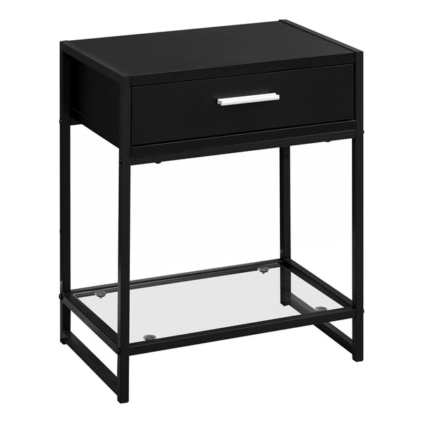 Accent Table， Side， End， Nightstand， Lamp， Storage Drawer， Living Room， Bedroom， Metal， Laminate， Tempered Glass