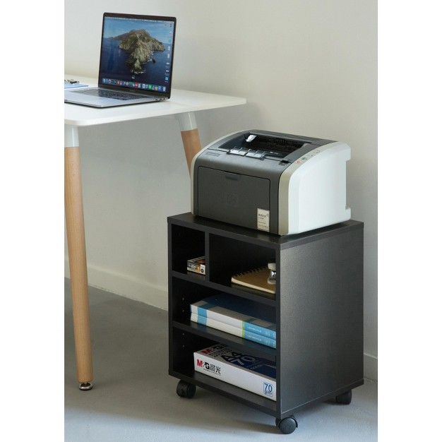 Basicwise Wooden Office Storage Printer Stand With Wheels