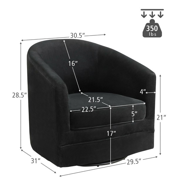 Costway Modern Swivel Barrel Chair Upholstered Velvet Armchair With Metal Base