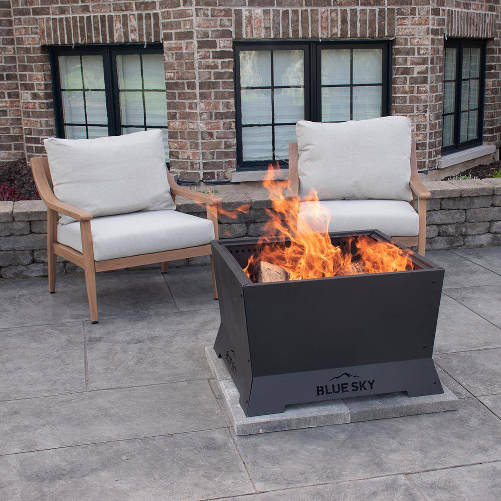 BLUE SKY OUTDOOR LIVING The Mammoth 28 in. x 18 in. Square Steel Wood Patio Smokeless Fire Pit SFP28SQ-B