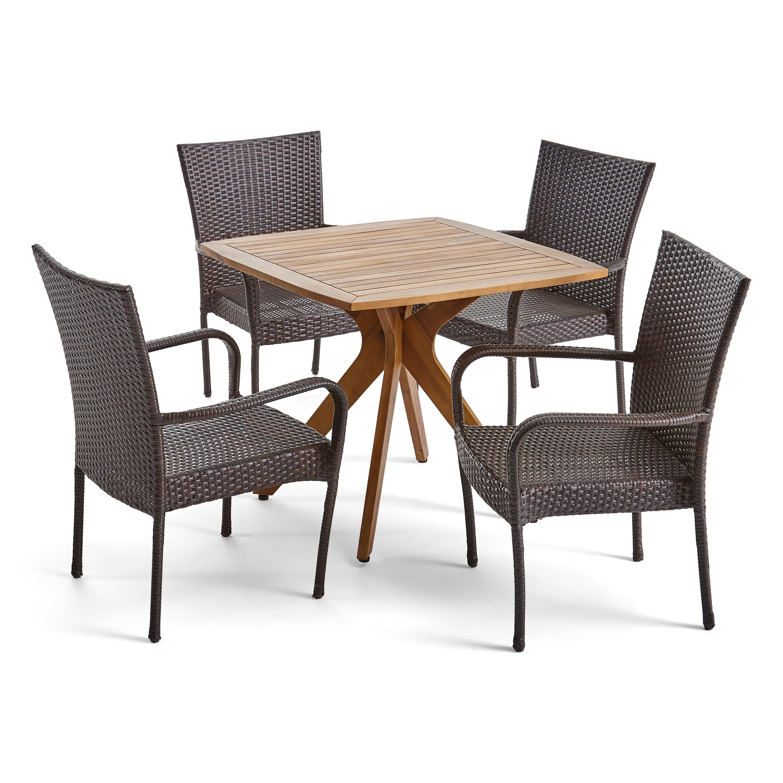 Stanford Outdoor 5 Piece Wood and Wicker Dining Set