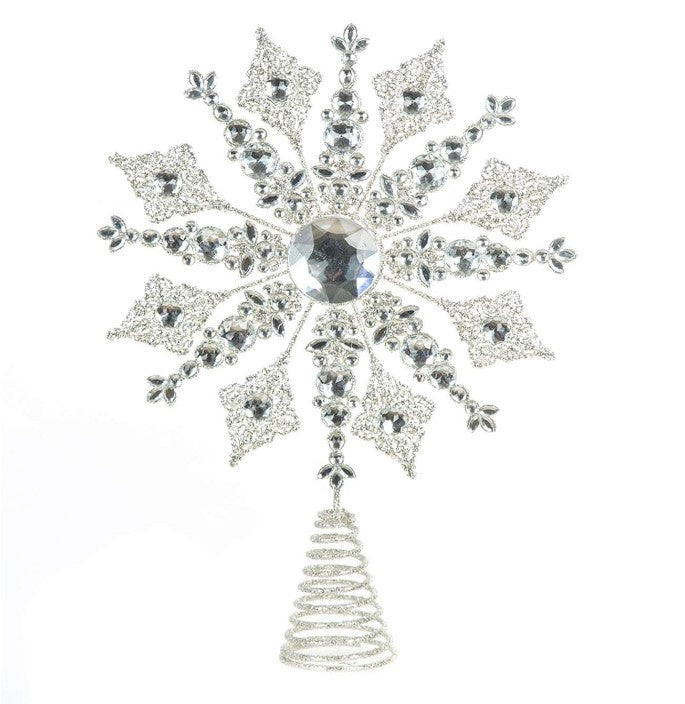 14.5 Silver Glitter Jewel Snowflake Topper