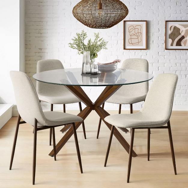 Olive oslo Round Glass Dining Table With Chairs 5 piece Round Clear Glass Dining Table Set With 4 Upholstered Dining Chairs Walnut Legs the Pop Maison