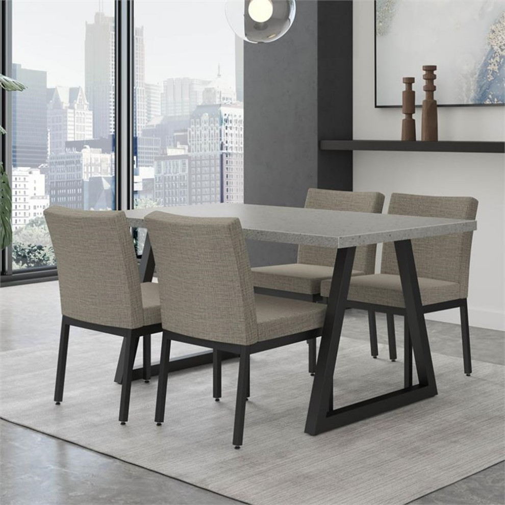 Amisco Perry Dining Chair (Set of 2)   Beige Black Tweed Fabric / Black Metal   Transitional   Dining Chairs   by Homesquare  Houzz