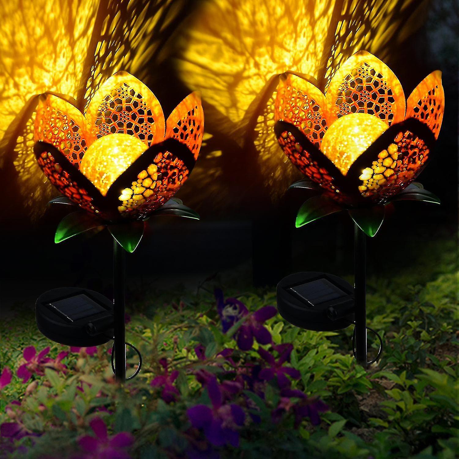 2pcs/box 40cm Solar Garden Flower Light Metal Solar Flower Light Garden Light Solar Light Outdoor Solar Powered Pile Light For Walkway Passage Garden